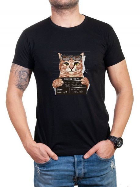 Мъжка черна тениска Gangsta Cat