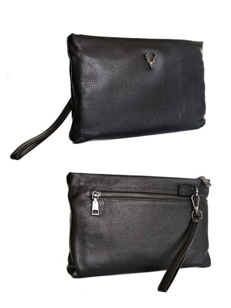 Μαύρη ανδρική τσάντα clutch από φυσικό δέρμα