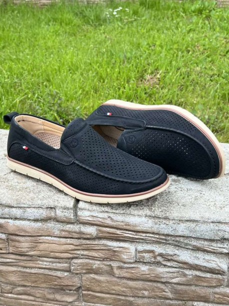 Ανδρικά loafers με τρύπες - μαύρα SU8701 - 1